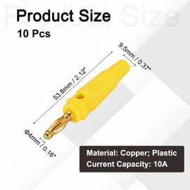 MECCANIXITY 10 Pcs 4mm Banana Plugs, 20A 9.5mm OD 53.8mm Length Speaker Wire Cable Plug Connectors, Banana Jack Connector for Speaker Wire Audio Cable, Yellow