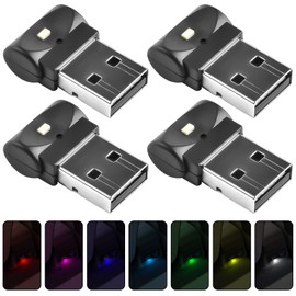 Aicharynic USB Car LED Interior Lighting, Pack of 4 Mini USB Light USB LED Lighting Car Ambient Light 6 Colours Adjustable Interior Ambient Lighting for Car Laptop Mobile Power Supply