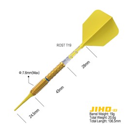 CUESOUL JIHO S3 19g Soft Tip 90% Tungsten Dart Set with Titanium Coated and Unifying ROST T19 Flight
