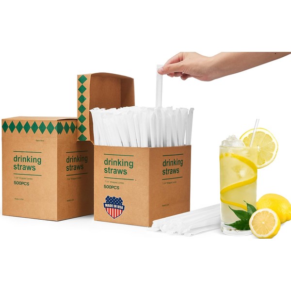 Plastic Straws Disposable [1000 Pcs-7.8" Long] Individually Wrapped Clear Drinking