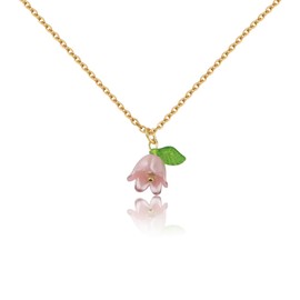 LQRI Lily of the Valley Necklace Lily Valley Flower Pink Gift May Birth Flower Gift for Her Wildflower Necklace (pink)