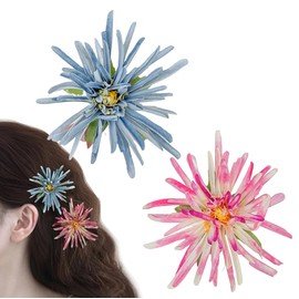 2PCS Artificial Daisy Flower Hair Clips Hawaiian Boho Slide Hair Barrettes Alligator Claw Clip Hairpins Hair Styling Headpieces Floral Hair Accessories for Vacation Beach Party (Pink+Blue)
