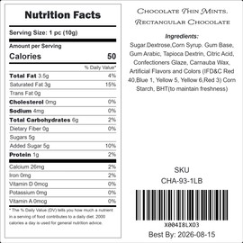 Chocolate Thin Mints, Rectangular Chocolate Sandwich Mint Candies, Mint Candies, After Dinner Mints, Butter Mint Candy, Fat-Free, Individually Wrapped (1 Pound)