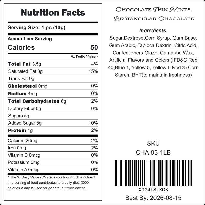 Chocolate Thin Mints, Rectangular Chocolate Sandwich Mint Candies, Mint Candies,