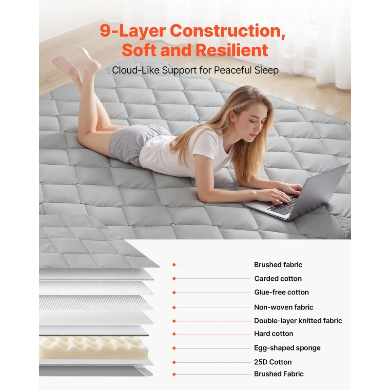 Queen Size Japanese Tatami Mattress 9-Layer Foldable Futon with Fastener