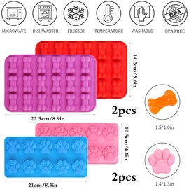 Sunshine smile Silikonmatte für Hundekekse 4er Set,Silikonformen mit Form Hundepfote und Hundeknochen,Silikon Backmatte,Backform für Hundekeks,Backform für Hundeleckerli,Hundebackmatten Silikon