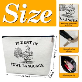 Ythuil Chicken Makeup Bag, Fluent in Fowl Language, Small Cosmetic Bag for Purse, Chicken Themed Gifts for Women, Besties, Daughter, Best Friends, Teen Girl