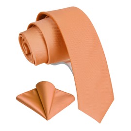 GUSLESON Light Orange Tie for Men Solid Formal 6cm Slim Skinny Necktie and Handkerchief Set For Wedding (0754-48)