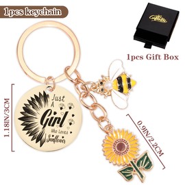 Sunflower Keychain Gifts for Women Girls - Bee Key Chain with Cute Floral Charm for Bags and Cars, Inspirational Keyring Just A Girl Who Loves Sunflowers