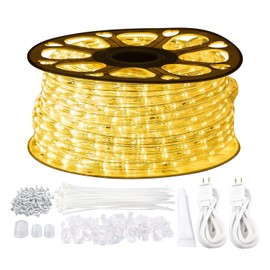 GUOTONG LED Rope Lights Outdoor Waterproof, 131.2ft Rope Lighting Warm White Light Strip, 110V LED Strip Lights Indoor, Connectable String Tape Light for Backyards, Patio, Decorative Lighting