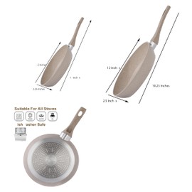 Lorren Home Trends Nonstick Cookware Set, Beige Speckled, 6-Piece with Glass Lids, 9.5 and 12 Inch Fry Pans, 6 Qt Stock Pot, 5 Qt Casserole, 1.6 Qt Sauce Pot, Dishwasher Safe