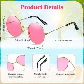Kanayu 24 Pair Hippie Sunglasses Vintage 70s Circle Sunglasses for Women Men Hippie Party Decorations Retro Round Sun Glasses (Pink)