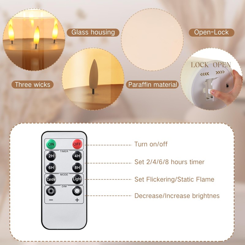 Retisee 1 Pcs 6'' x 6'' Extra Large Flameless Candles,