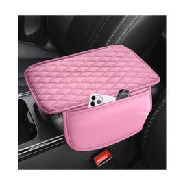 Car Center Console Cover, Waterproof Leather Vehicle Armrest Cushion Pad with 2 Storage Pockets, Wear-Resistant Center Console Protector Armrest Cover for Cars Trucks SUVs (Pink)