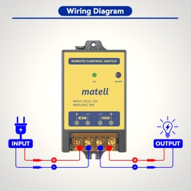 matell Wireless Remote Control Switch DC 12V/24V/48V/72V 30A Dry Contact Relay Switch for Light,Motorcycle,Lamps,Motor,Industrial and Security