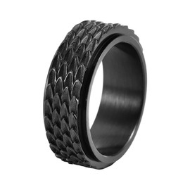 Nanafast Dragon Scale Anxiety Ring for Men Cool Stainless Steel Snake Dragon Scales Spinner Rings Fidget Ring Mens Ring Gift-Black-13