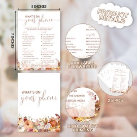 IDWHUIE Bridal Shower Game Card for 25 Guests, What's On Your Phone Wedding Shower Engagement Bachelorette Party Activities Game Cards, Boho Fall Floral Wedding Decor, Minimalist, 10