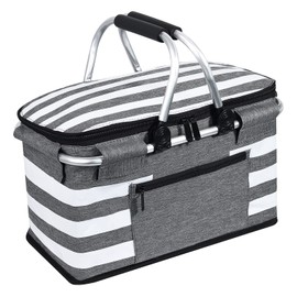 KEFOMOL KEFOMOL Insulated Picnic Basket,Leak-Proof Collapsible Cooler Bag,26L Grocery Basket with Lid,2 Sturdy Handles,Storage Basket for Picnic,Food Delivery,Take Outs,Market Shopping,Travel (Gray)