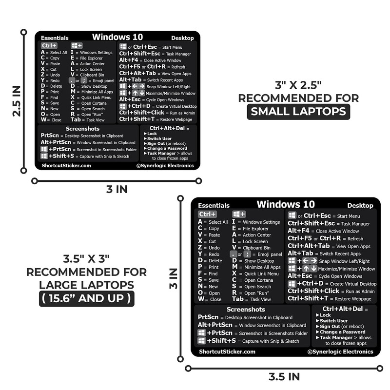 Synerlogic (5pcs) Windows PC Reference Keyboard Shortcut Sticker | Vinyl,