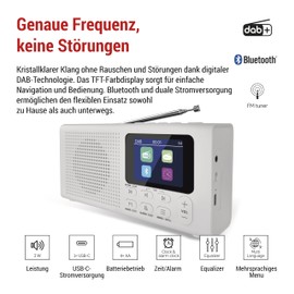 EMOS - DAB+ Radio with Bluetooth and Dual Power Supply - Portable Digital Radio with Alarm Clock, Sleep Timer and 40 Memory Slots - 4x Quick Dial - Kitchen Radio DAB+FM with TFT LCD Colour Display
