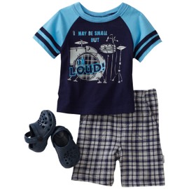 Vitamins Baby Boy Loud Drum Set Three Piece Short Set With Shoe, Blue, 18 Months