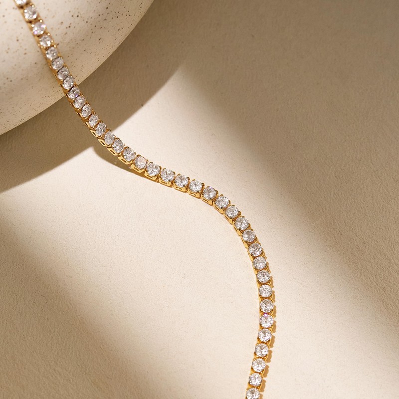 3mm Diamond Classic Tennis Bracelet for Women Dainty, Gold Plated