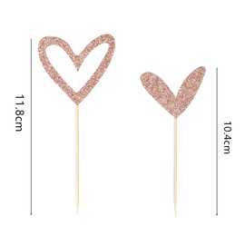 24 Pcs Glitter Cupcake Toppers Rose Gold Love Cupcake Toppers Heart Cupcake Toppers for DIY Cupcake Show Birthday Party Decorations