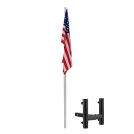 RecPro RV and Trailer Hitch Mount Dual Flag Pole Holder for Universal Standard 2 inch Receiver with 12'8" Telescoping FlagPole and American Flag