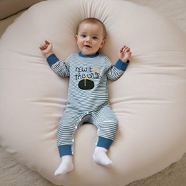 New to the Club Baby Boy Golf Outfit Embroidery Waffle Striped Jumpsuit Romper Long Sleeve Bodysuit Cute Newborn Fall Winter Clothes Welcome Home (Blue, 3-6 Months)