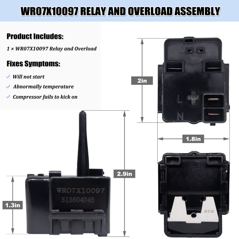 WR07X10097 Refrigerator Compressor Relay Overload Starter for GE Refrigerator Relay