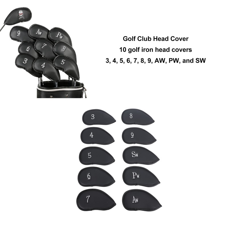 10PCS Golf Club Head Cover PU Leather Protective Abrasion Resistant