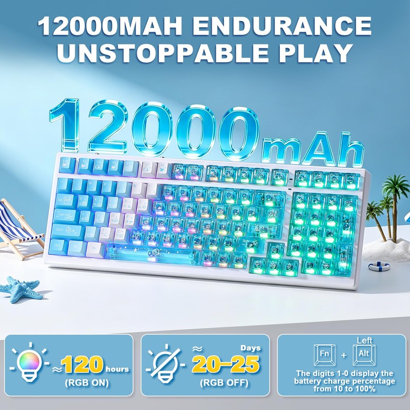 MIKIBY X98 Ultra Wireless Mechanical Keyboard, 12000mAh Gaming Keyboard with
