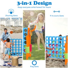 Costzon Giant 4-in-A-Row, Jumbo 4-to-Score Giant Game w/Basketball Hoop, Ring Toss, Quick-Release Slider, 42 Jumbo Rings, Indoor Outdoor Family Connect Game for Kids & Adults, Backyard Games, Orange