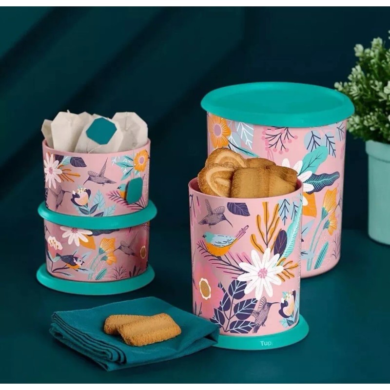 Tupperware Blushing Meadow One Touch Canister Set Of 4 NEW