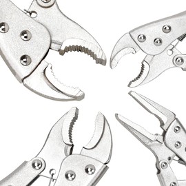 FASTPRO 4-Piece Locking Pliers Set, Vice Grips Pliers Included 5", 7", 10" Curved Jaw and 6-1/2" Straight Jaw