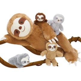 Tezituor - Peluche perezoso con bebés, 5 piezas de juguete de peluche perezoso grande para mamá con 4 peluches de perezosos de bebé, 22 pulgadas, lindo animal de peluche perezoso para niños y niñas,