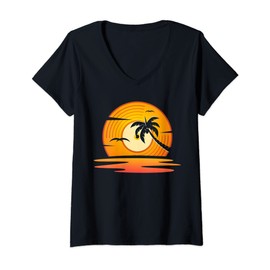 Womens Retro Vinyl Record Sunset Vintage LP Records V-Neck T-Shirt