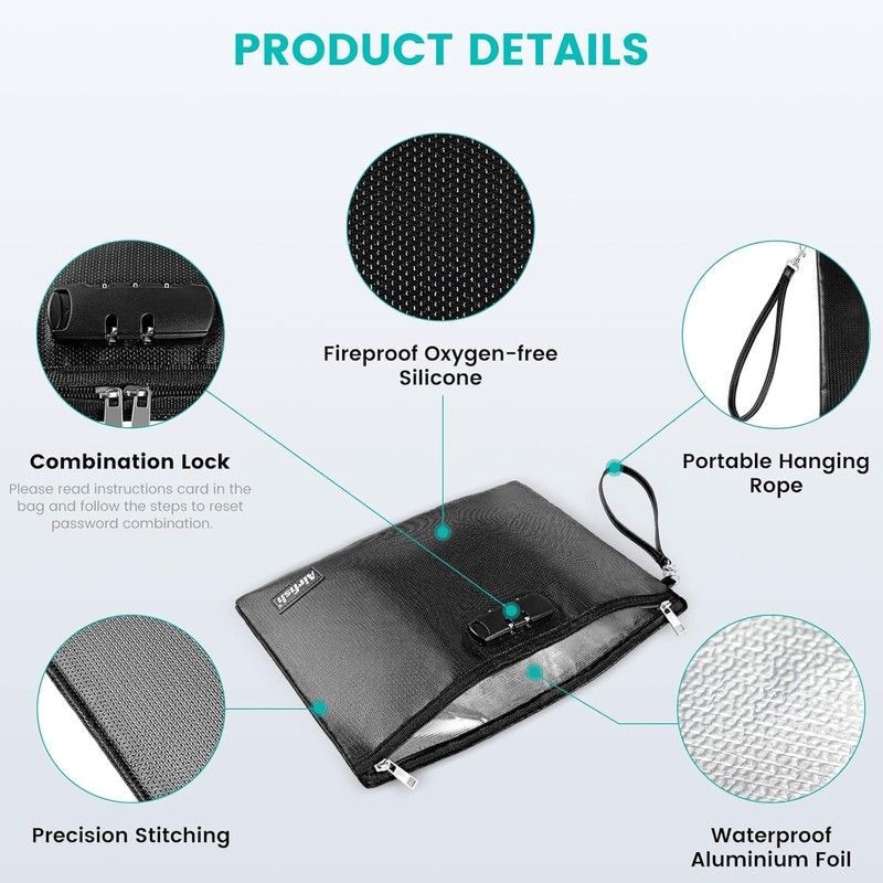 Fireproof Document Bag with Lock, 36 x 25 cm Wallet