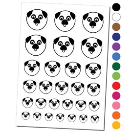 Playful Pug Face Temporary Tattoo Water Resistant Fake Body Art Set Collection - Black (One Sheet)