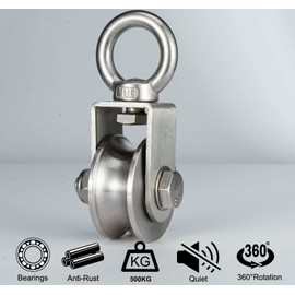 Pulley Steel Cable with M8 Carabiner Hook with 2 Ball Bearings Fitness Stainless Steel 304 Load Capacity 500 kg