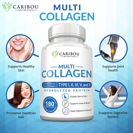 Multi Collagen Pills - 180 Collagen Pills - Type I, II, III, V & X Collagen Capsules - Unique Blend of Collagen Peptides Capsules - Wild Fish, Eggshell, Chicken & Grass-Fed Beef Collagen Supplements