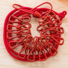 Portable Roll-Up Rope Clothesline with Clips for Camping & Travel - Excellent Elasticity, Lightweight BM-122 Camping Clothesline/Red 5ea