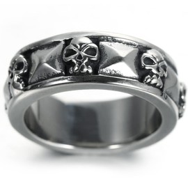 Jude Jewelers Stainless Steel Gothic Skull Biker Band Style Ring (Silver, 13)