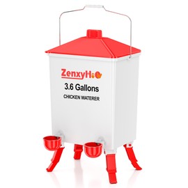 ZenxyHoC 3.6 Gal Chicken Waterer with Anti-Roost Cone, 3 Height Adjustable Locking Legs and 4 Automatic Water Cups for Backyard Flock