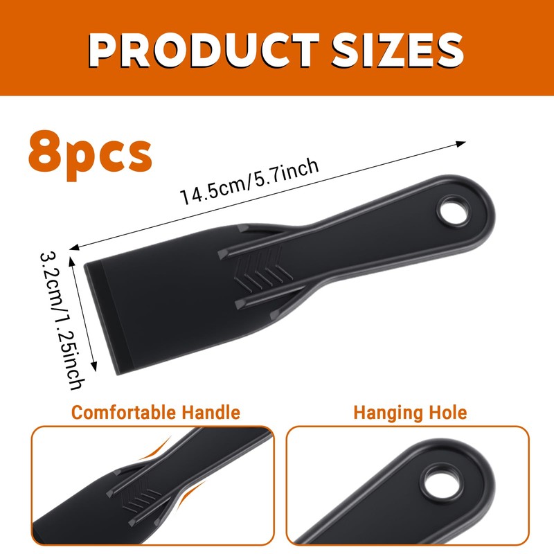 DOPENSPI 8PCS Plastic Putty Knife Scraper, 2 Inch Black Flexible