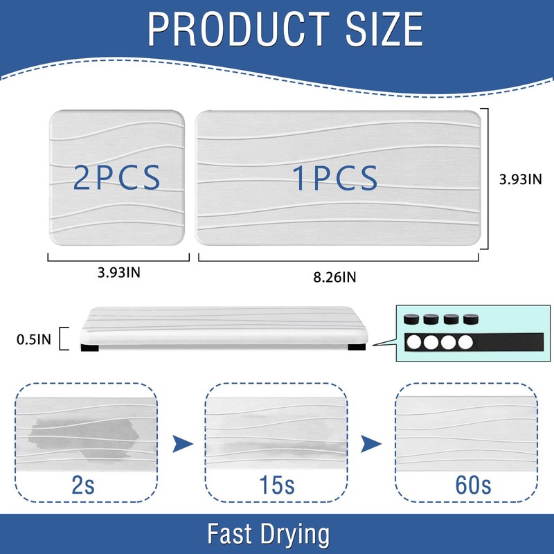 3PCS Water Absorbing Stone Tray, Fast Drying Stone Sink Tray,