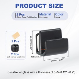 PATIKIL 15/16" Glass Door Pull Handle, Stainless Steel 2Pcs No Drilling Door Clips Pulls Handles Knobs with Screw for 3-5mm Shower Glass Cabinet Drawer Display Showcase, Black