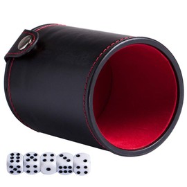 TOYANDONA PU Leather Dice Cup Double Layer Dice Storage Holder Bar Party Family Dice Game with 5Pcs Dices for Funny KTV Game Supplies Assorted Color