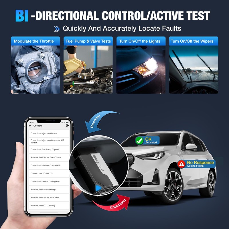 Ediag Elite KINGBOLEN Bluetooth OBD2 Scanner, Lifetime Free Update Bi-Directional