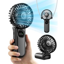 Foldable Portable Fan with LED Display, 3000mAh Battery Operated Mini Hand Held/Neck/Desk 3 in 1 Personal Small Fan for Eyelash Makeup Travel Beach Outdoor Black
